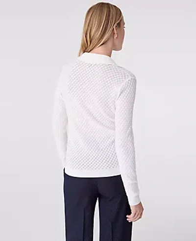 Ann Taylor Pointelle Polo Sweater In White