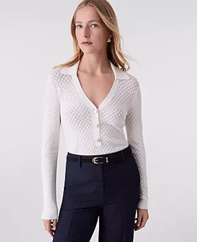 Ann Taylor Pointelle Polo Sweater In White