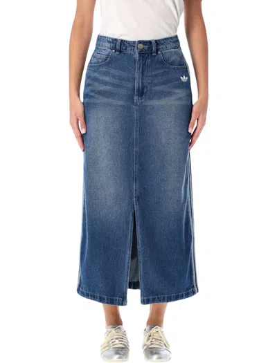 Adidas Originals Adicolor 3-stripes Denim Pencil Skirt In Blue