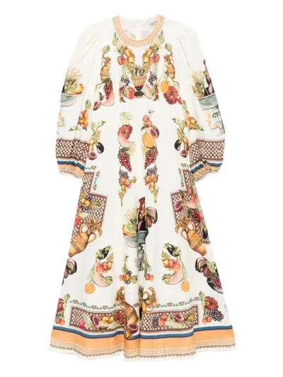 Alemais Mercado Fruit-print Puff-sleeve Midi Dress In Multi