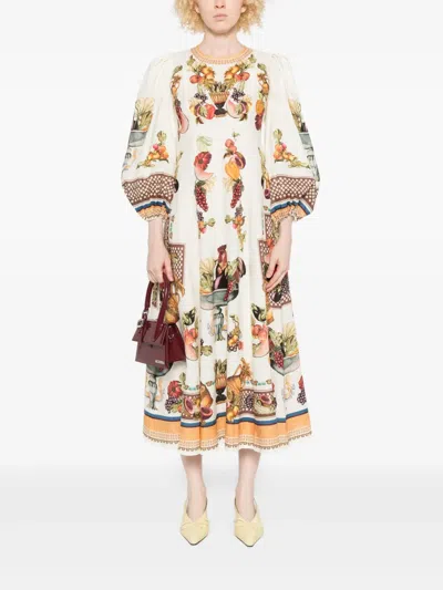 Alemais Mercado Fruit-print Puff-sleeve Midi Dress In Multi