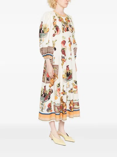Alemais Mercado Fruit-print Puff-sleeve Midi Dress In Multi