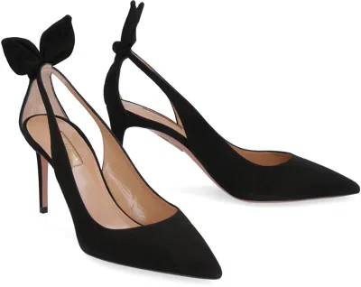 Aquazzura Suede Bow Stiletto Pumps In Black