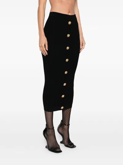 Balmain Cable-knit Midi Skirt In Black