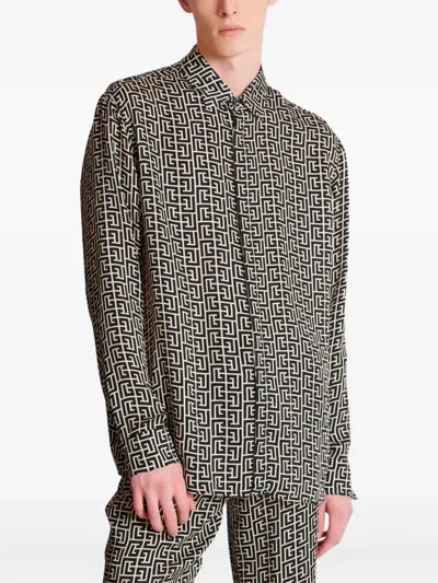 Balmain Geometric Pattern Long Sleeves Shirt In Black