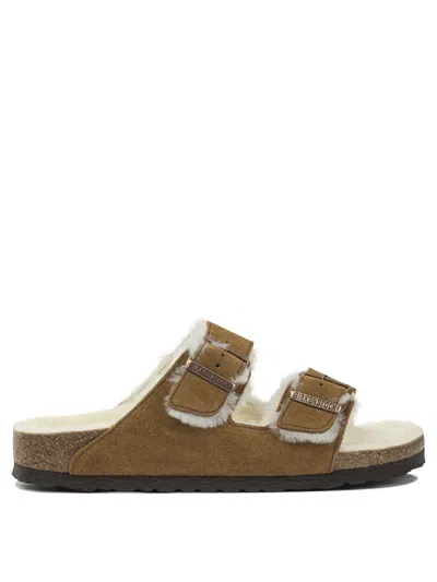 Birkenstock Unisex Arizona Fur Shearling Sandal In Mink In Purple