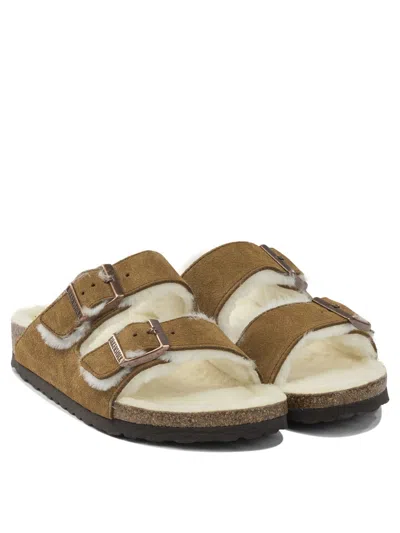 Birkenstock Unisex Arizona Fur Shearling Sandal In Mink In Purple