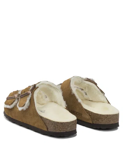 Birkenstock Unisex Arizona Fur Shearling Sandal In Mink In Purple