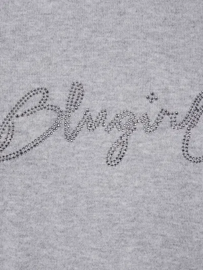 Blugirl Light Grey Knit Sweater With Cursive Logo Embellishment In Gray