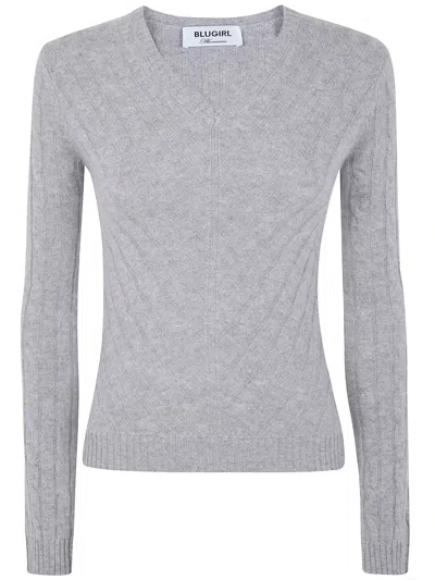Blugirl Mix Cashmere Braids Sweater In Gray