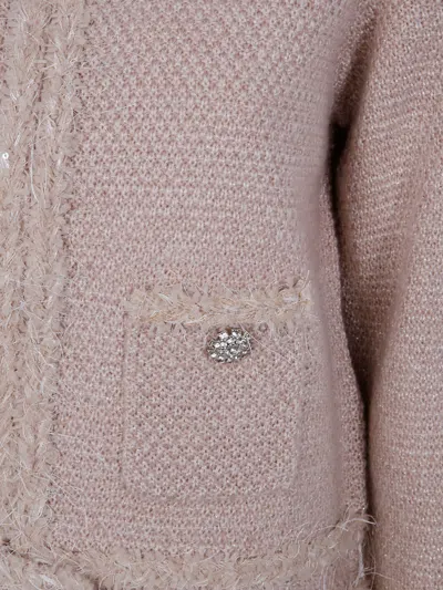 Blugirl Cropped Soft-textured Knit Sweater With Classic Collar In Pink