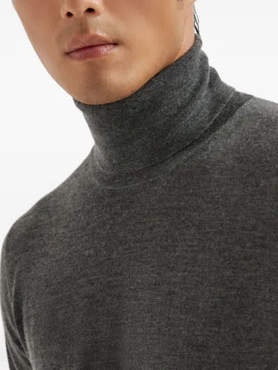 Brunello Cucinelli Wool Turtleneck Sweater With Ribbed Cuffs And Hem In Gray