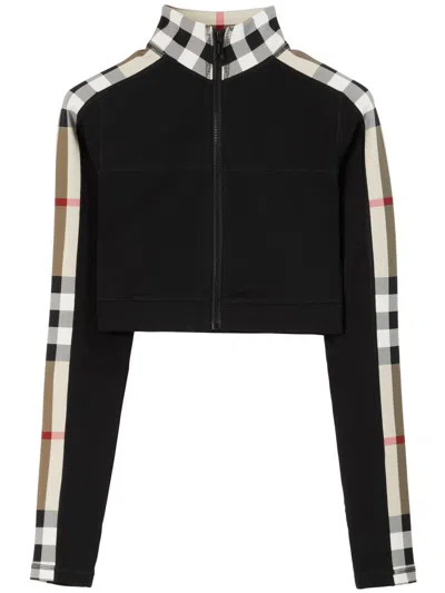 Burberry Jersey Sweatshirt With Check Profiles In Black