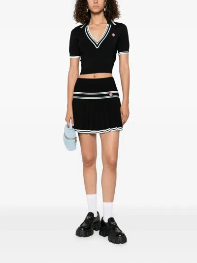 Casablanca Pleated Skirt With Stripes In Black