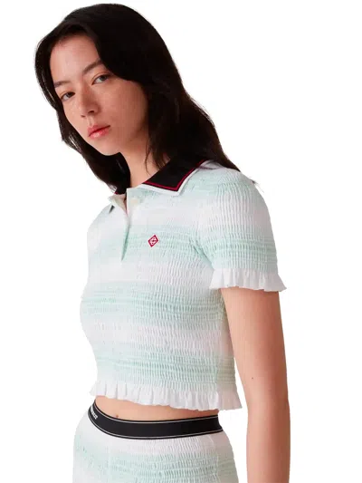 Casablanca Striped Polo Collar Knitwear In White