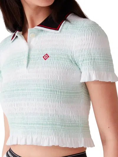 Casablanca Striped Polo Collar Knitwear In White