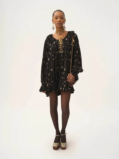 Chloé Gathered Long-sleeve Mini Dress In Silk Charmeuse In Multi