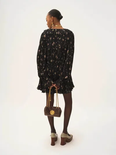 Chloé Gathered Long-sleeve Mini Dress In Silk Charmeuse In Multi