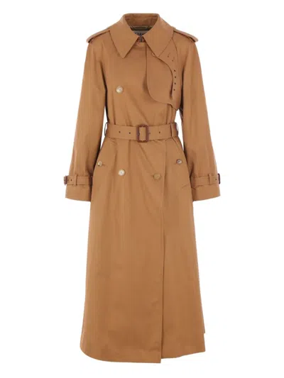 Chloé Long Water-repellent Beige Trench Coat In Cotton Gabardine In Brown