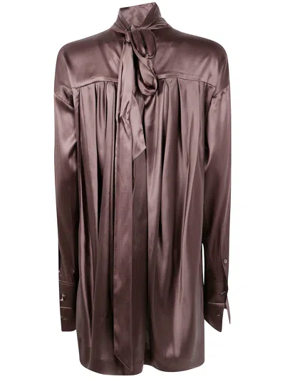 Dries Van Noten Tie-neck Blouse In Brown