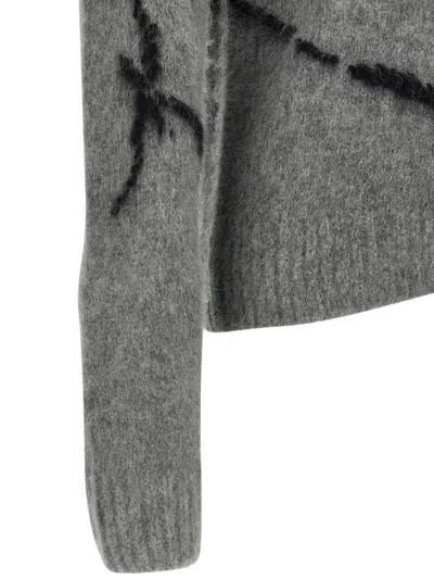 Dries Van Noten Mouche Embroidered Wool Sweater In Gray