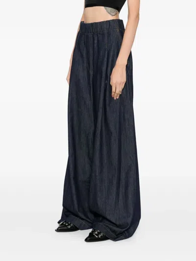 Dries Van Noten Wide Leg Denim Trousers And Pockets In Black