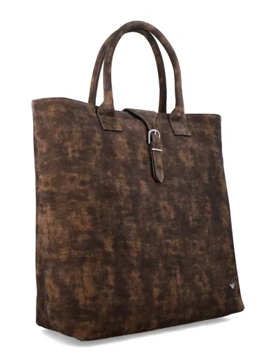 Emporio Armani Large Vintage Suede Shopper Bag In Brown