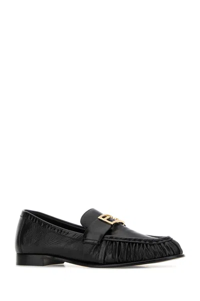 Fendi Nappa Leather Baguette Loafers Fringe Detail In Black