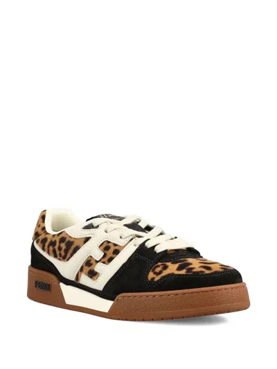 Fendi Low-top Platform In Multicolor Cavallino Calfskin And Suede In Multi