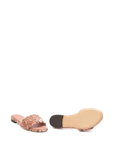 Fendi Velvet Slide Ff Open Toe Flat Sole In Multi
