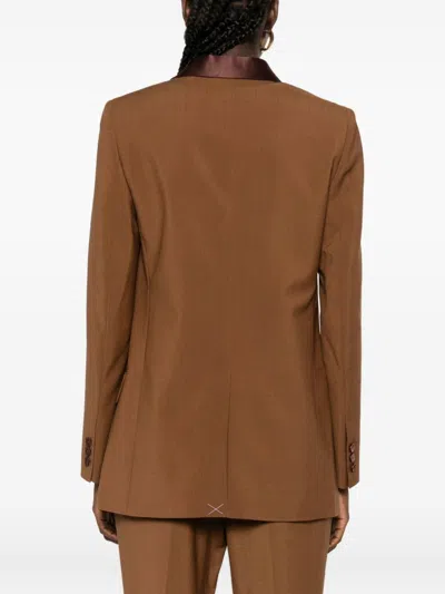 Fendi Wool Single-breasted Jacket Featuring Flap Pockets In Brown