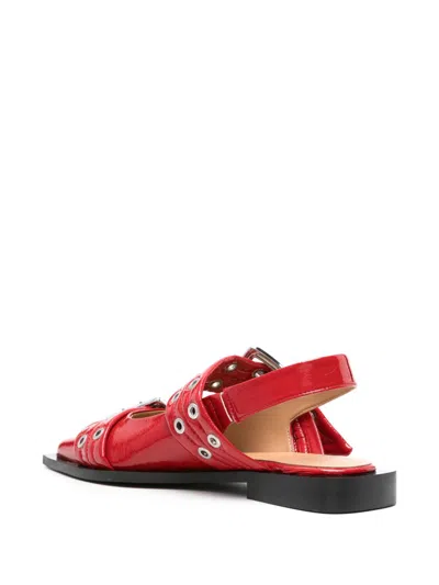 Ganni Feminine Buckle Patent Slingback Sandals In Red