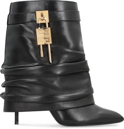Givenchy Women Black Nappa Leather Shark Lock Stiletto Ankle Boots In Multi