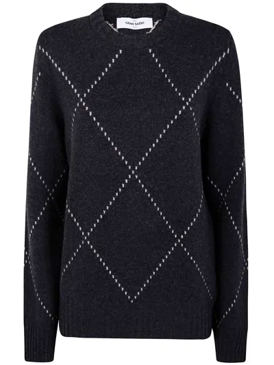 Gran Sasso Diamond-pattern Wool Sweater In Black