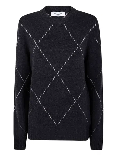 Gran Sasso Diamond-pattern Wool Sweater In Black