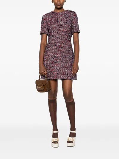 Gucci Textured Wool Dress Featuring Signature Buttons In Multi