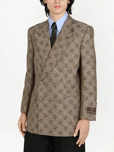 Gucci Maxi Horsebit Pattern Cotton Jacket In Neutrals