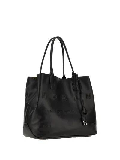 Hogan Medium Script Leather Tote Bag In Black