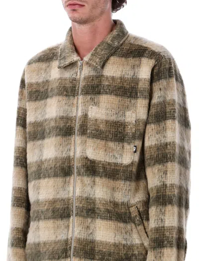 Huf Relaxed Fit Brown Fuzzy Plaid Jacket In Brown