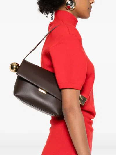 Jacquemus The Rond Carre Leather Shoulder Bag In Brown