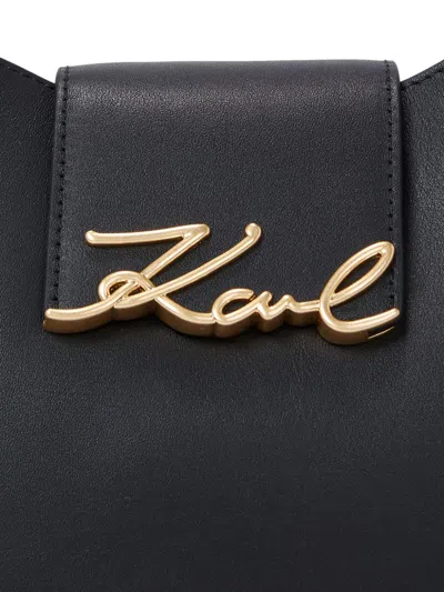 Karl Lagerfeld Hobo Signature Negro Logo Dorado In Black
