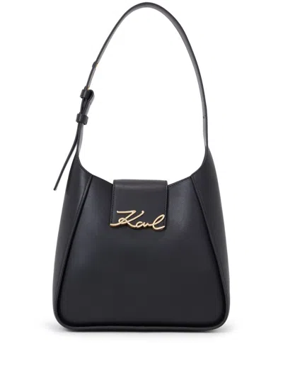 Karl Lagerfeld Hobo Signature Negro Logo Dorado In Black
