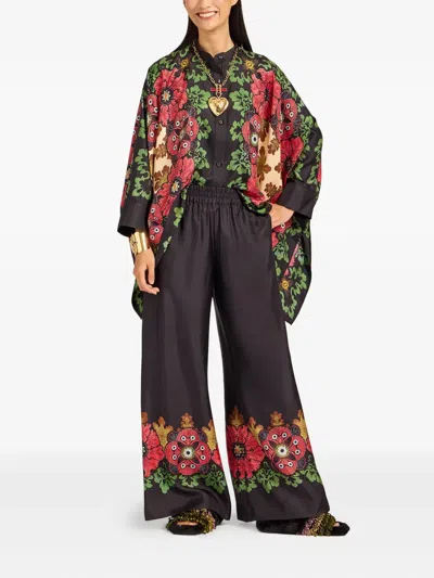 La Doublej Printed Silk Twill Palazzo Pants In Gold