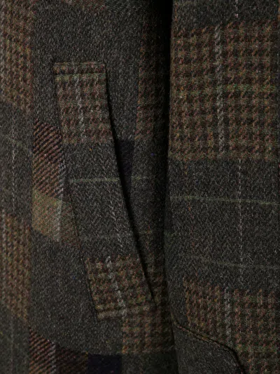 Les Deux Long Checkered Wool Coat With Notched Lapel In Brown