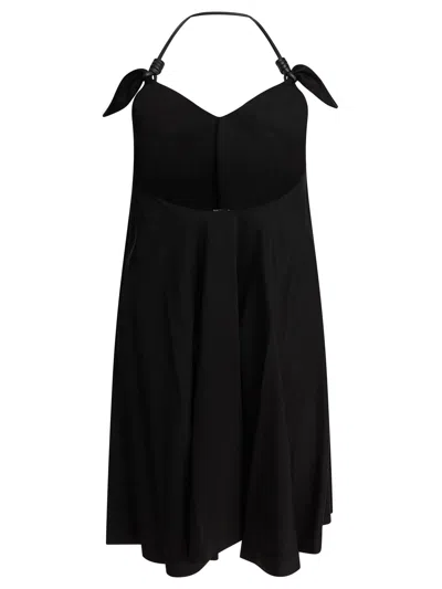 Loewe Halter Neck Sleeveless Flared Dress With Bow In Black