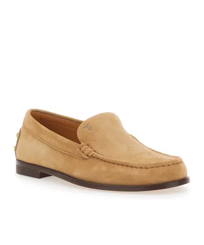 Tod's Beige Loafers With Embossed Logo And Stud Details On The Back In Leather Woman In Brown