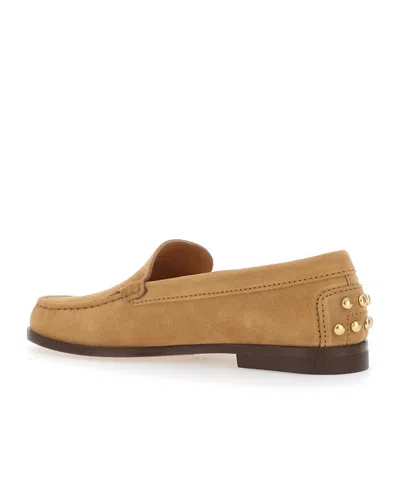 Tod's Beige Loafers With Embossed Logo And Stud Details On The Back In Leather Woman In Brown