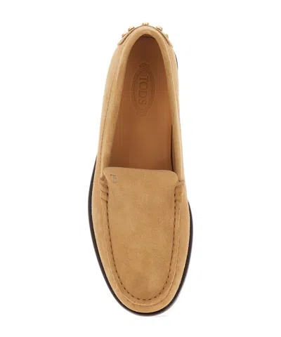Tod's Beige Loafers With Embossed Logo And Stud Details On The Back In Leather Woman In Brown