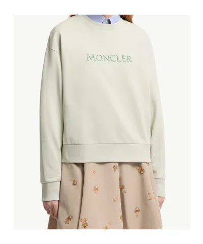 Moncler Embroidered Logo Cotton Sweatshirt In Green