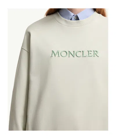 Moncler Embroidered Logo Cotton Sweatshirt In Green